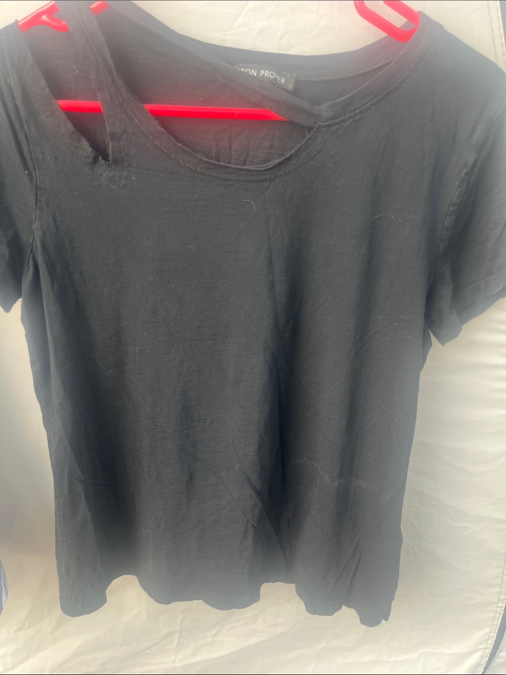 Boston Proper Black Short-Sleeve Tee with Shoulder Cutout